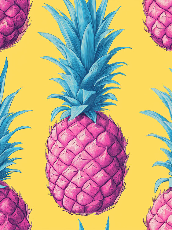 Plakát Pink and Blue Pop Art Pineapple