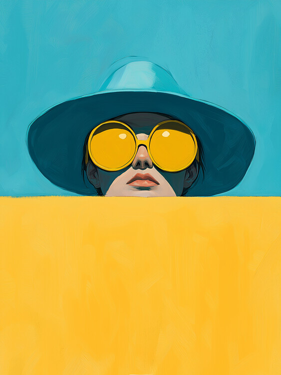 Plakát Woman with Hat and Yellow Sunglasses