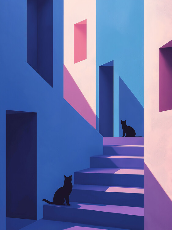 Plakát Feline Shadows in a Modern Alley
