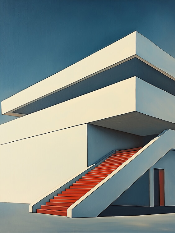 Poster Minimalist Architecture with Red Staircase