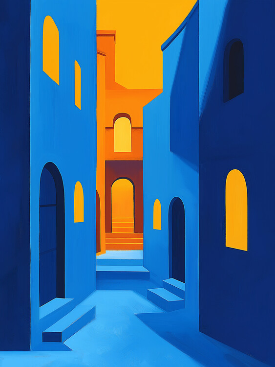 Poster Mediterranean Alleys in Blue and Orange