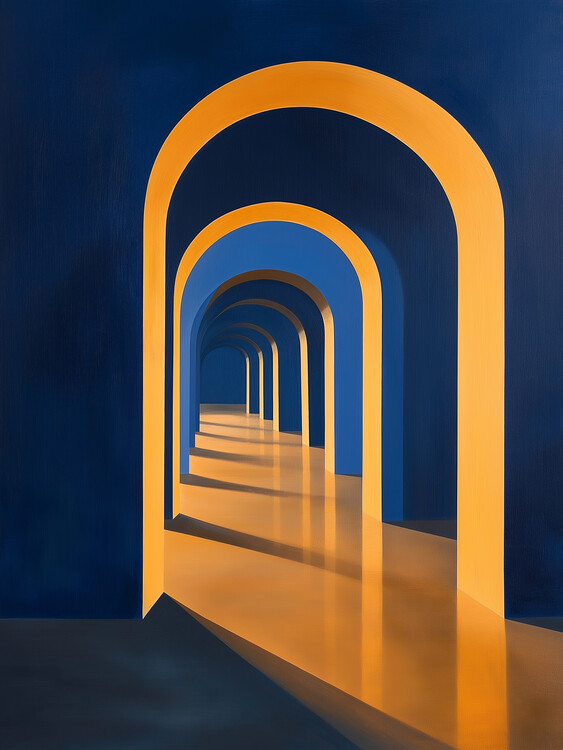 Poster Infinite Arches in Blue and Gold