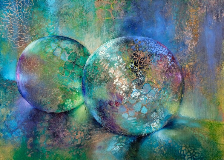 Poster Treasures - two marbles in turquoise