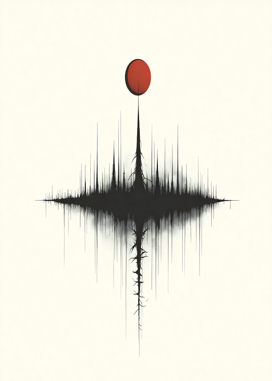Плакат minimalistic red moon between trees