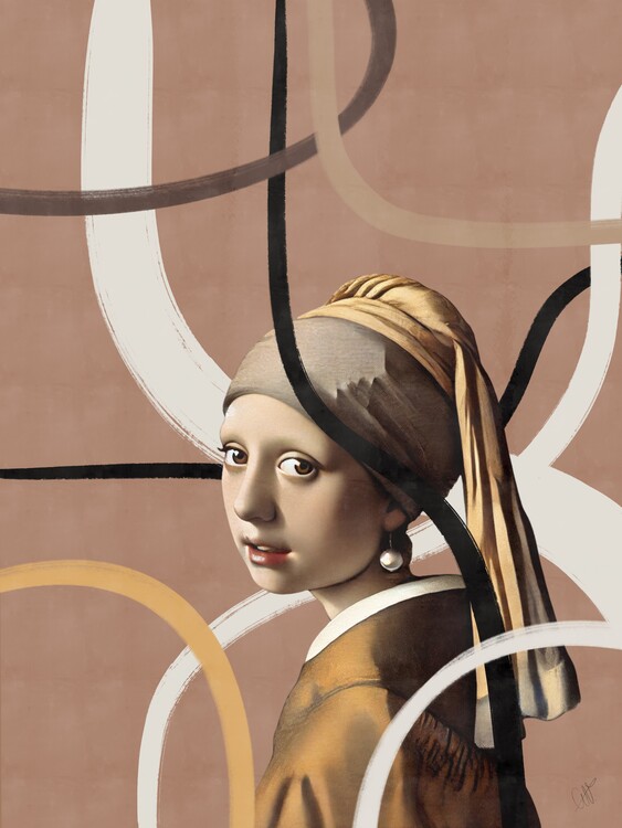 Poster Girl with a Pearl Earring - Pantone 2025 Mocha Mousse