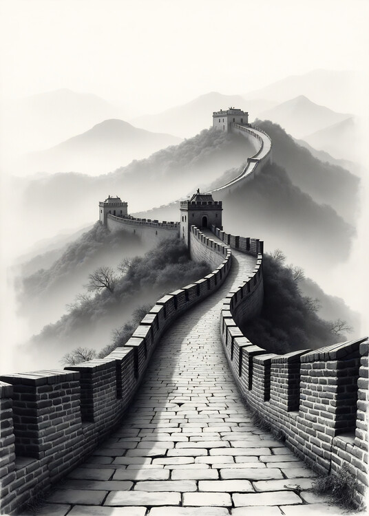 Плакат black and white Graet wall of China