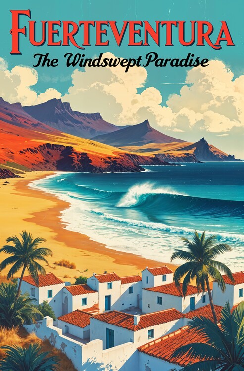 Плакат Vintage Fuerteventura Poster – Canary Islands Beach Bliss