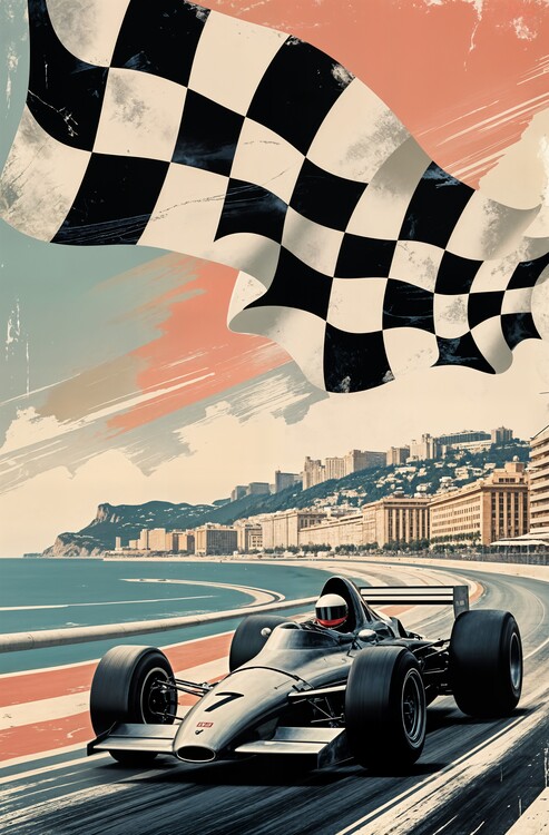 Plakat Vintage Abstract Monaco F1 Racing Illustration – Grand Prix