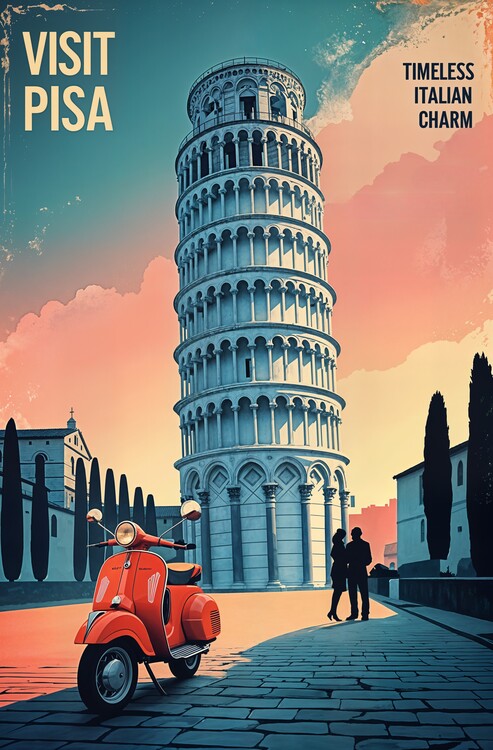Poster Vintage Leaning Tower of Pisa Poster – Classic Italian Charm