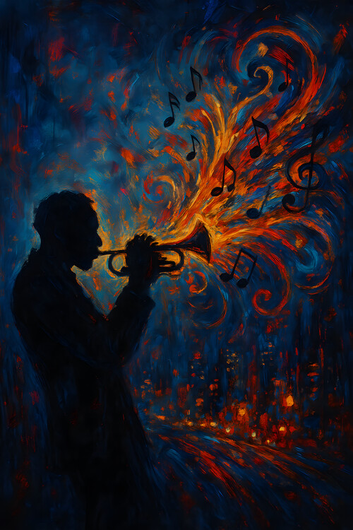 Poster Flame Music Trumpet – Passionate Jazz Art