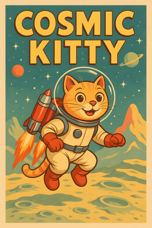 Poster Cosmic Kitty – Retro Space Cat Art