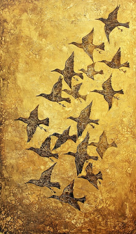 Poster flock_of_glowing_birds_flying_in_formation