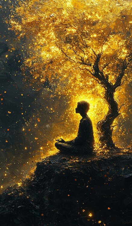 Poster meditating_figure_under_a_sacred_tree