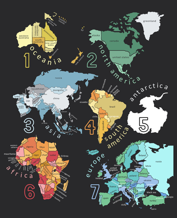 Levně Plakát, Obraz - Explore the World with Illustrated Continents, Carla Daly, 30 × 40 cm