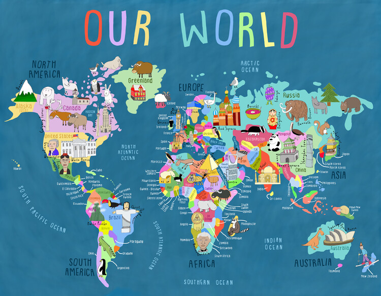 Levně Plakát, Obraz - Our World Illustrated World Map for Kids, Carla Daly, 40 × 30 cm