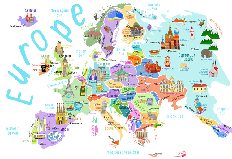 Poster Illustrated Map of Europe