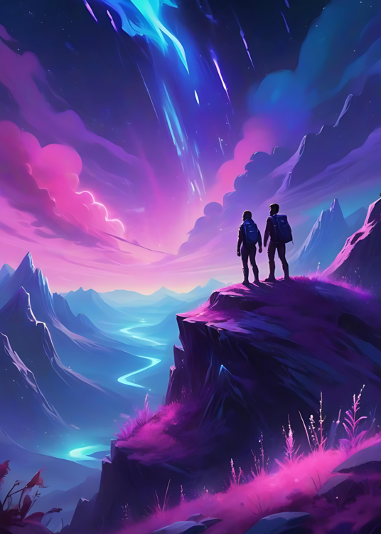 Poster Mountain Adventure Couple Under Stars