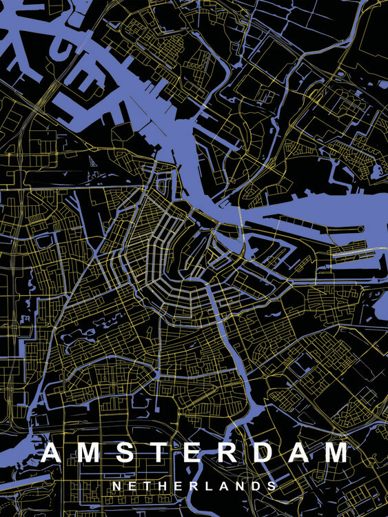 Plakát Amsterdam Netherlands City Map Black and Gold