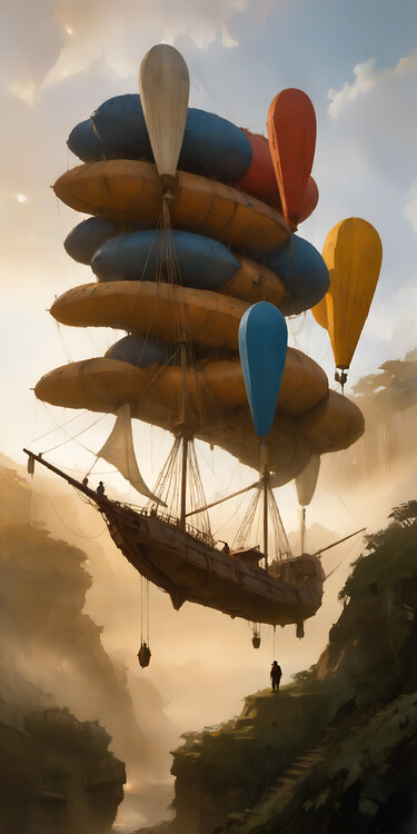 Plakat The Enchanted Frigate's Last Flight Amid Cascading Balloons