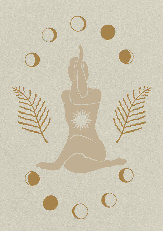 Poster Yoga women  Silhouette with Moon Phases