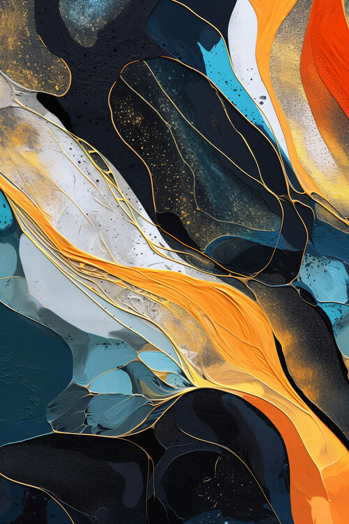 Juliste Blue & orange watercolor, Premium wall art decoration