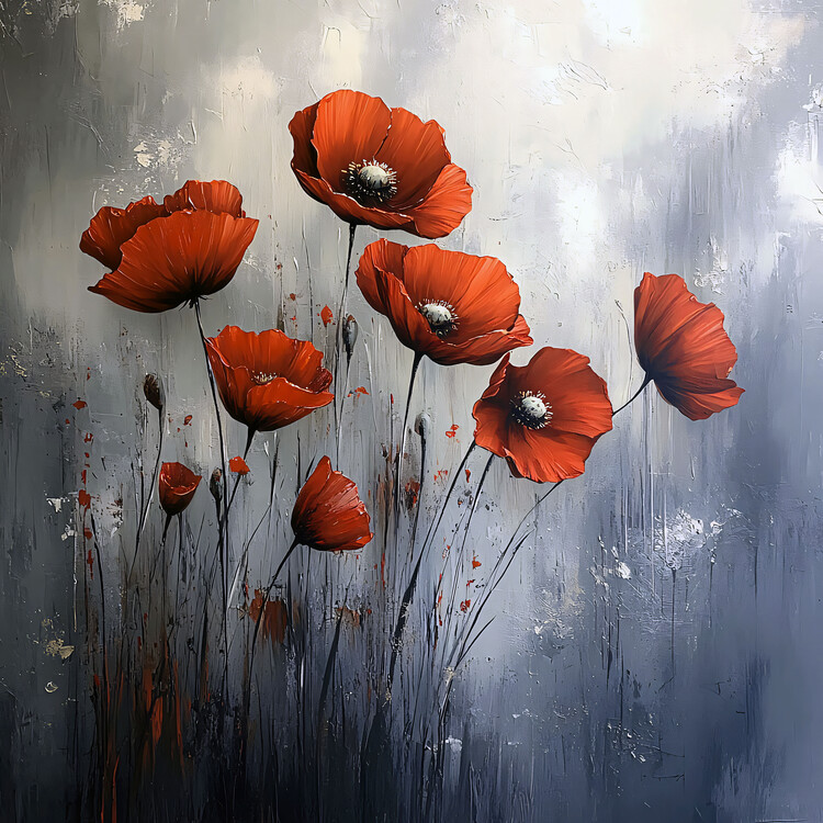 Plakat Red Poppies Canvas Wall Art Modern Abstract, framed decor