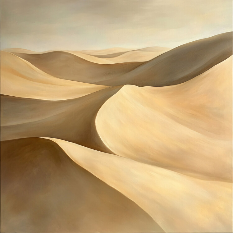 Plakat A desert landscape painting with golden hues, wall art
