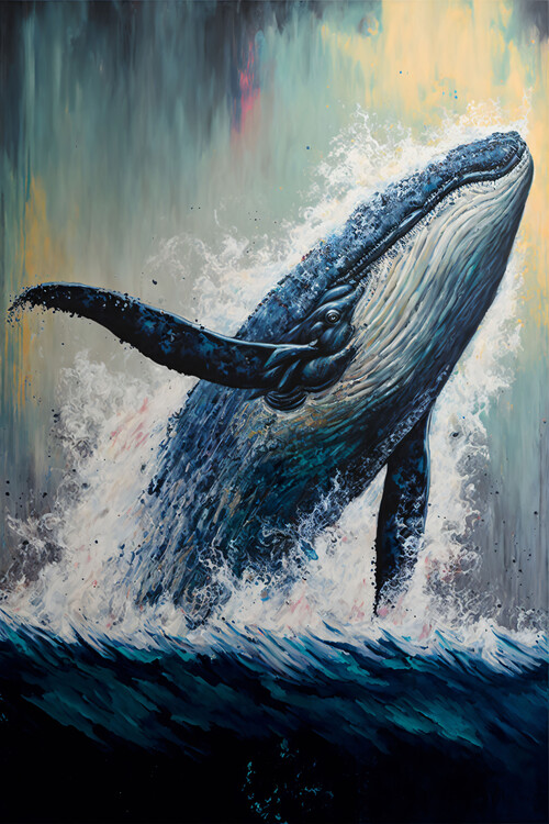 Poster Humpback whale breaching above, wall home Decor