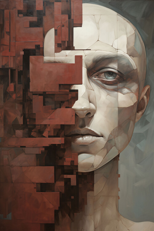 Poster Man with a broken face and a broken wall