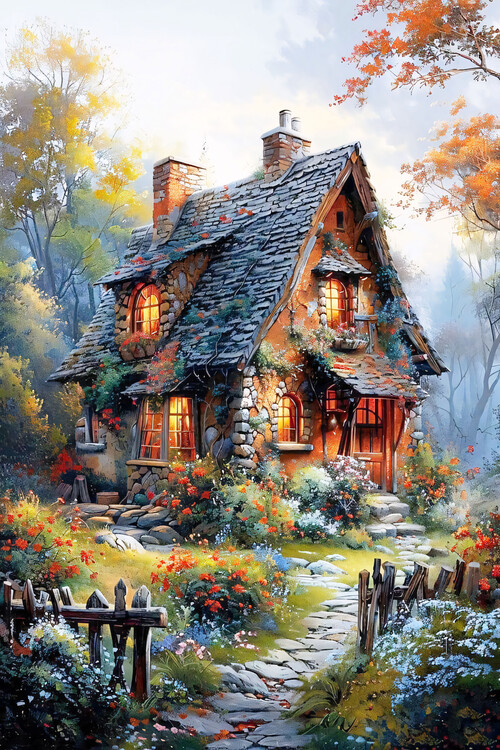 Plakat Landscape Painting on Canvas, Farm House Painting, wall art