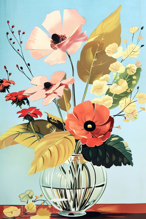 Plakat flowers & leaves in vase, Wall Decor for Room