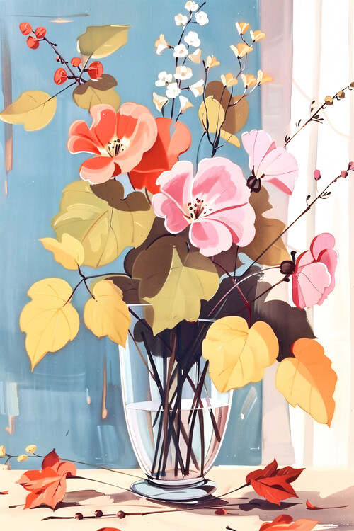 Plakat Boho flowers and leaves in vase, Wall Decor You'll Love