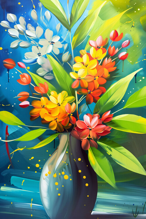 Plakat Boho wall art:  flowers and leaves in a vase