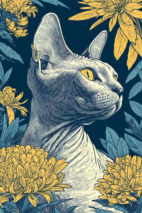 Poster Sphynx with Yellow Flowers