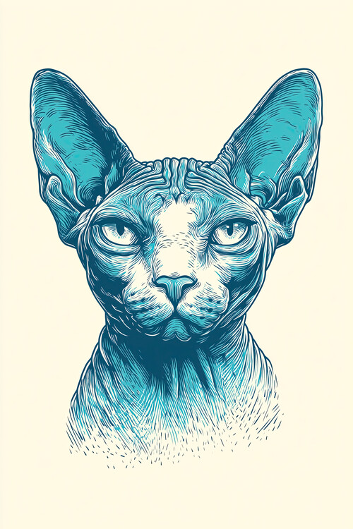 Poster Serious Blue Sphynx Portrait