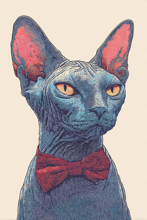 Poster Sphynx in a Red Bow Tie