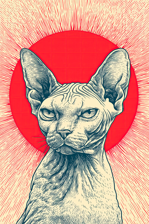 Poster Sphynx with Red Sun
