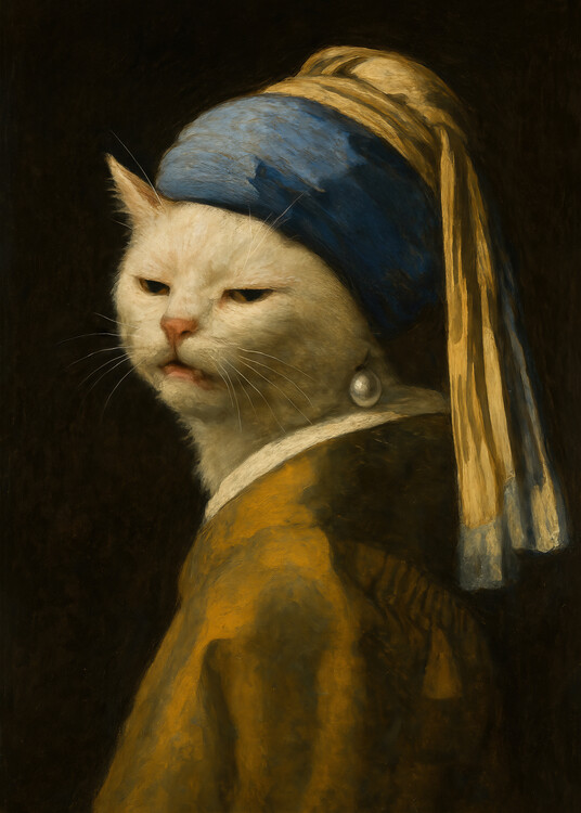 Poster Smudge Cat with Pearl Earring - Vermeer Meme Art