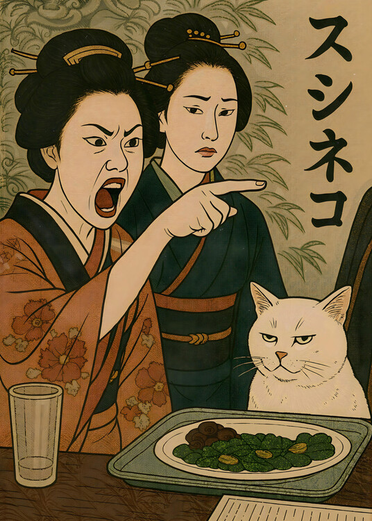 Poster Woman Yelling at a Smudge Cat Japanese Meme