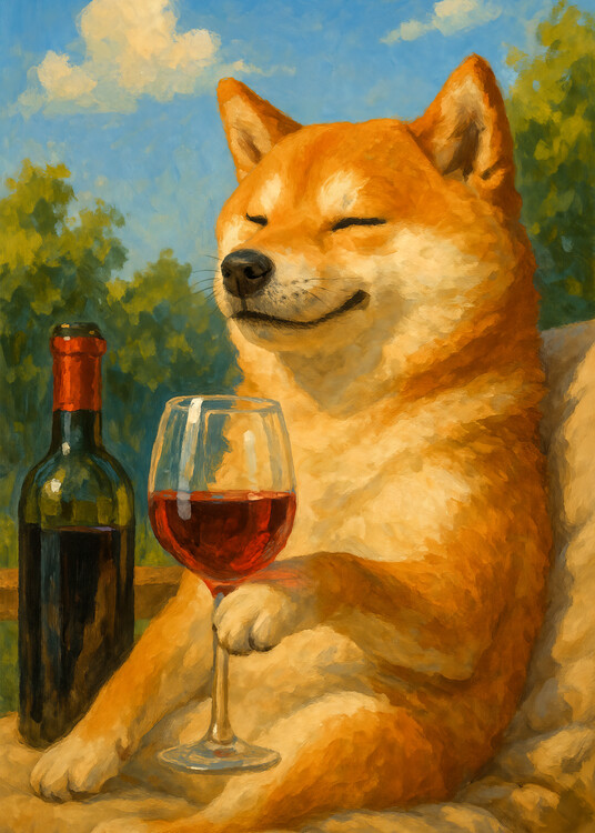 Poster Shiba Inu Wine Time – Funny Doge Summer Painting
