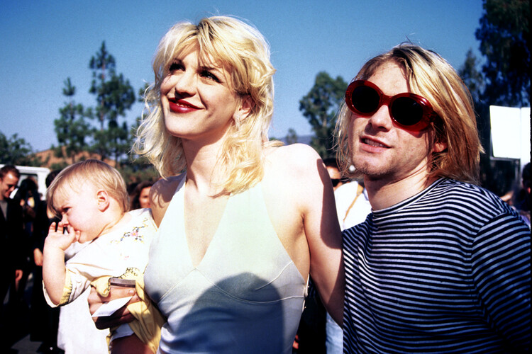 Poster Kurt Cobain, Courtney Love and baby