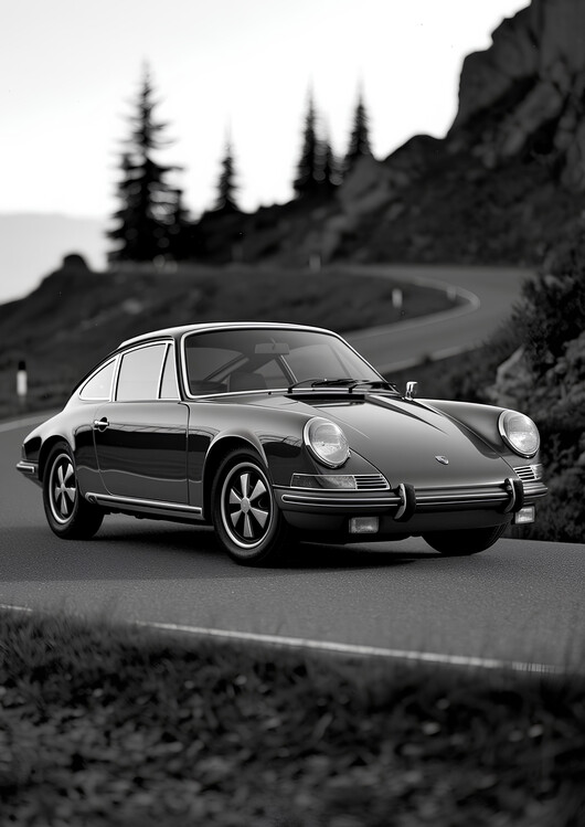 Poster A Black-and-White Portrait of Classic Automotive Grace