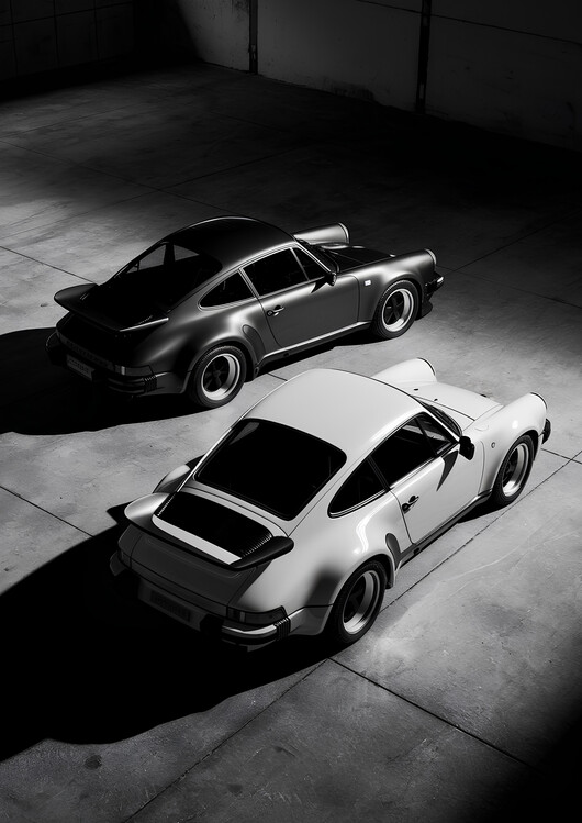 Canvas Print Black and White Porsche 911s in Monochrome Contrast