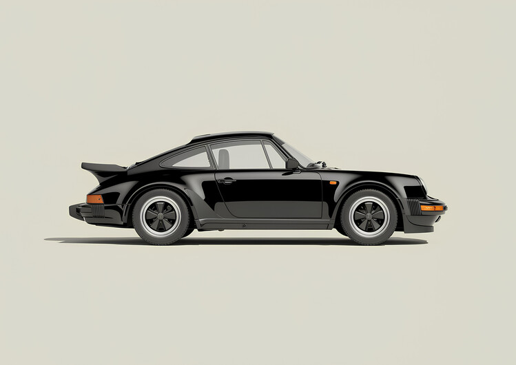 Canvas Print Iconic Black Porsche 911 Turbo in Profile