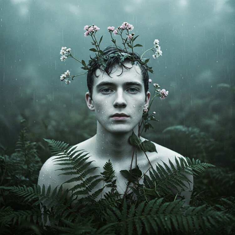 Poster Portrait man and flowers