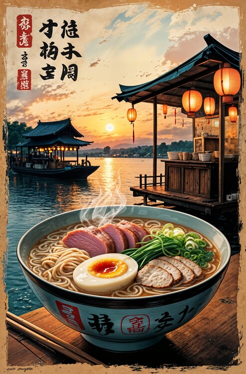 Plakát Hakata Tonkotsu Ramen Poster – Fukuoka’s Creamy Noodle Icon