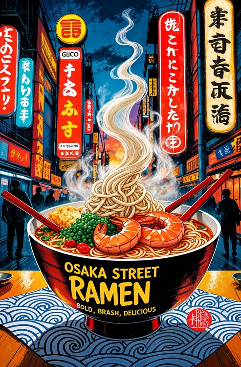 Plakát Osaka Street Ramen Poster – Bold Japanese Noodle Art