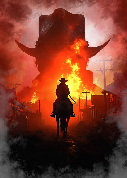 Canvas Print Red Flames Dead Cowboy