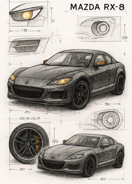 Plakat Pencil sketch of Mazda RX 8