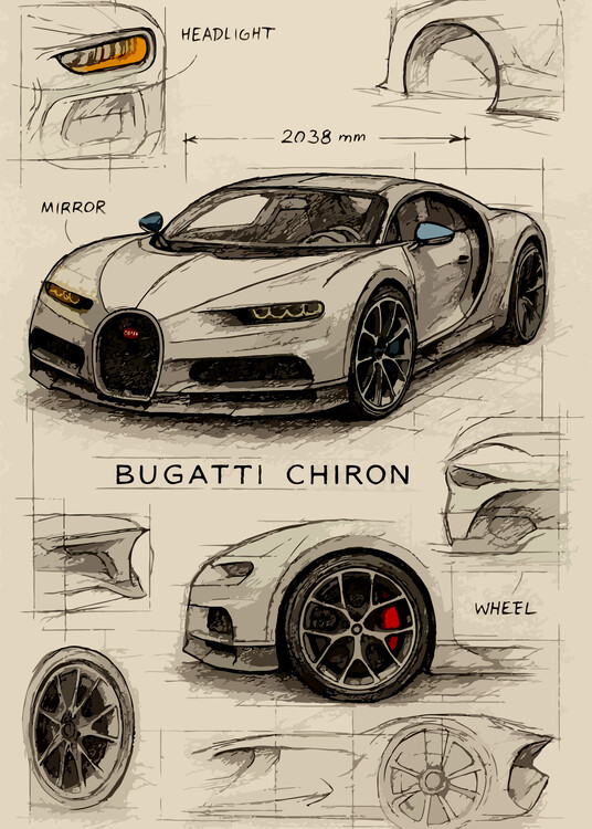 Plakat Pencil sketch of Bugatti Chiron